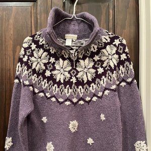 Coldwater Creek Wool Blend Quarter Zip Snowflake Sweater